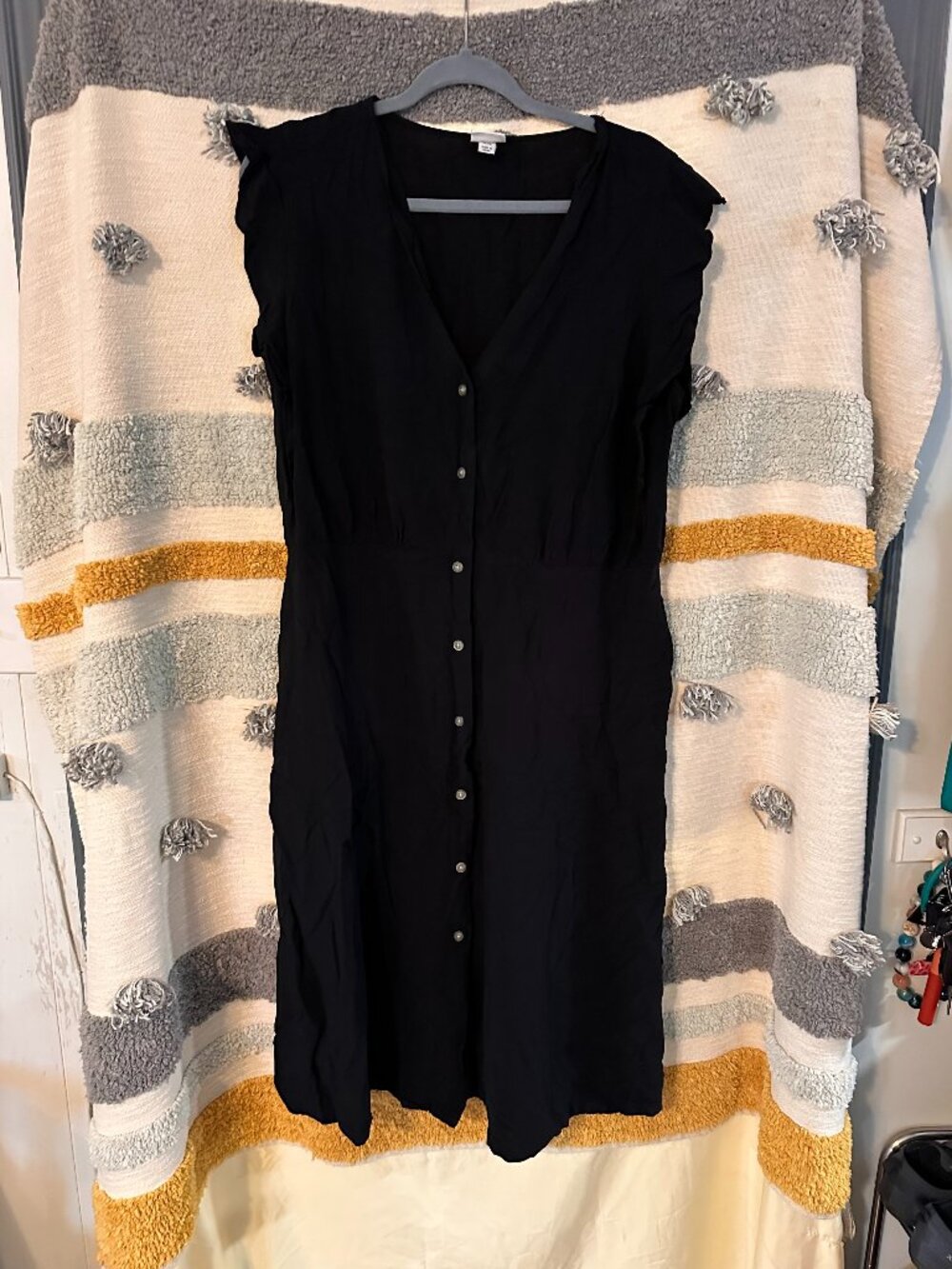 A New Day Black Flutter Sleeve Button Front Midi Shirt Dress - XXL
